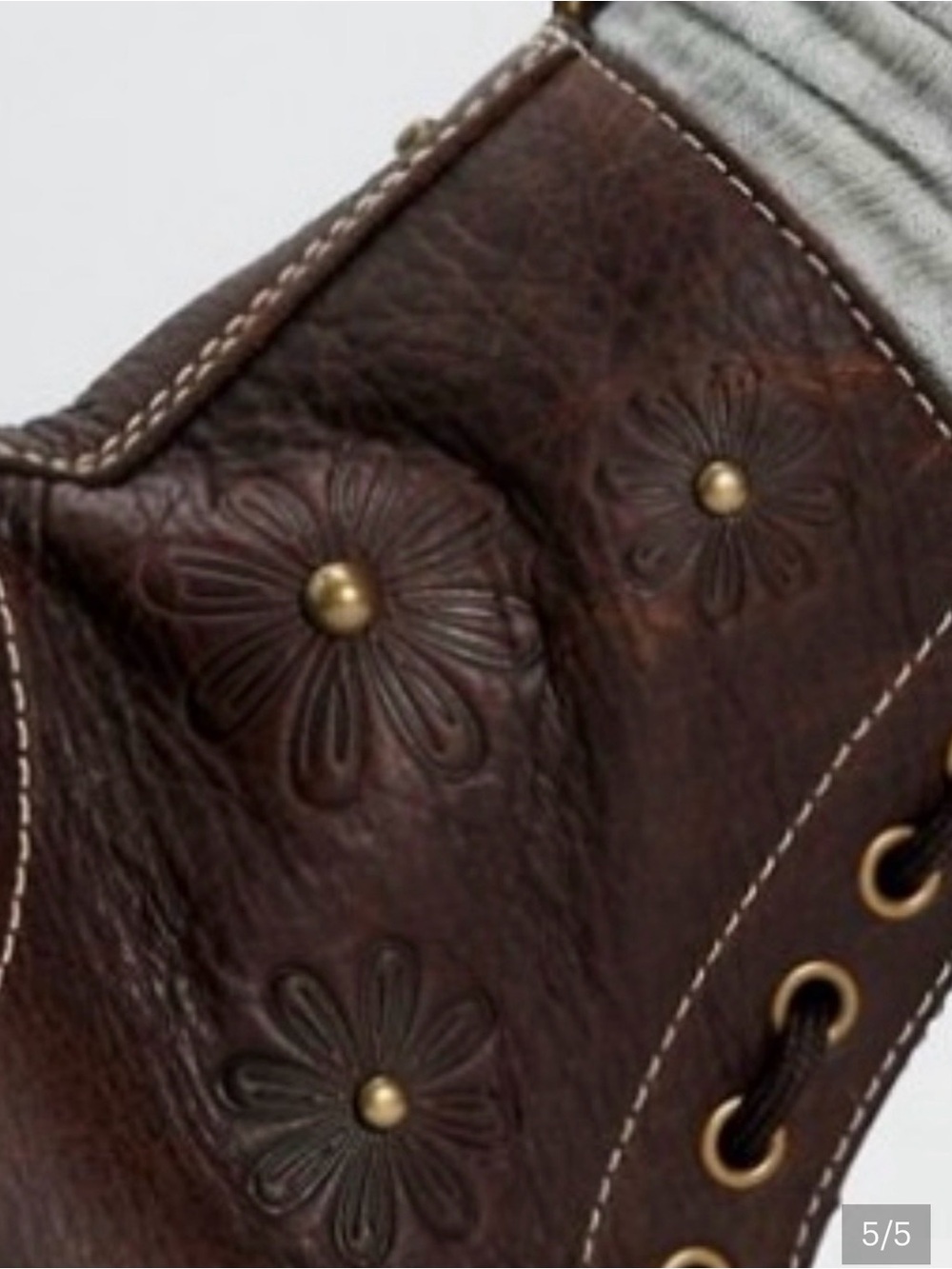 Dr. Martens Women's Brown Floral Stitch Leather Platform Boot - Picture 5 of 8